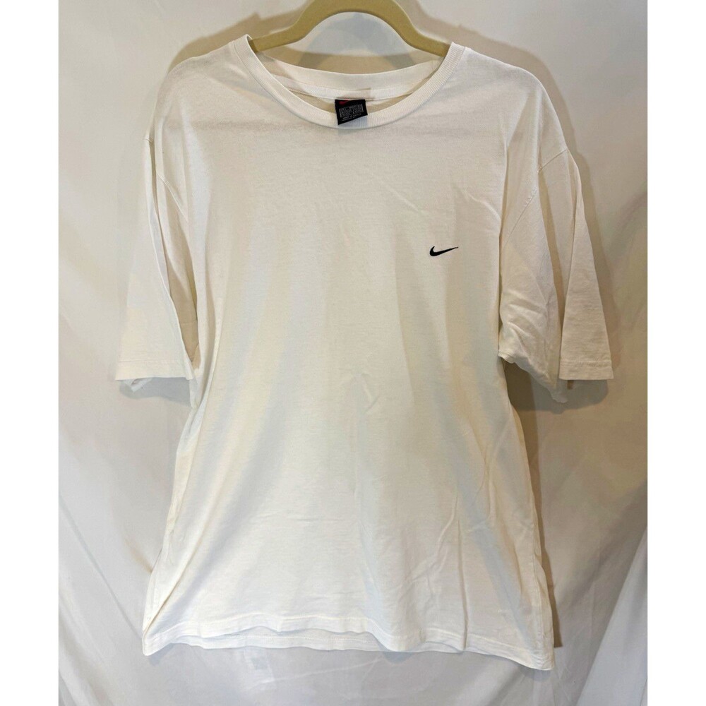Vintage 90s Nike Black Tag Mini Swoosh T-Shirt Mens Large White Made In Greece